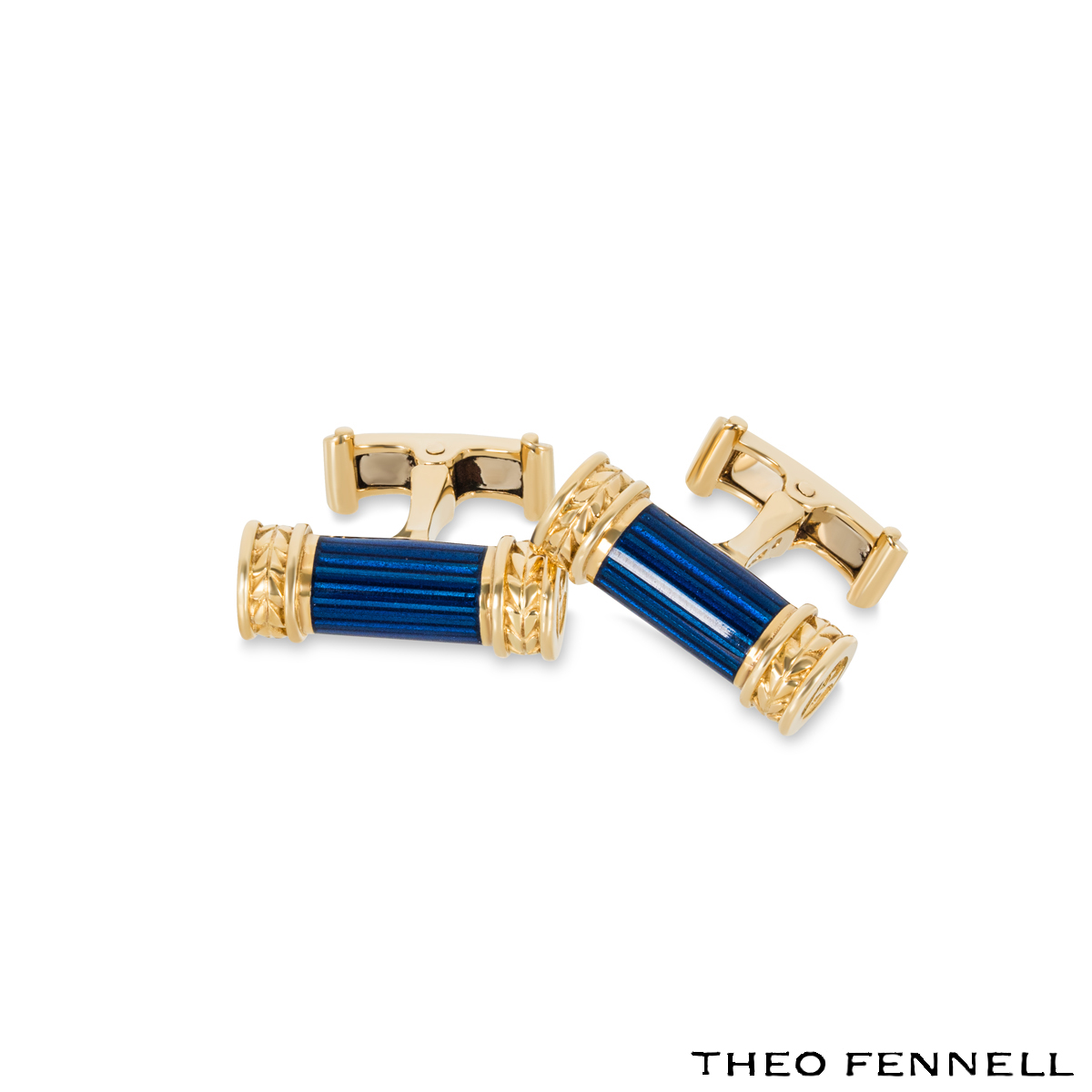 Theo Fennell Yellow Gold Blue Enamel Cufflinks